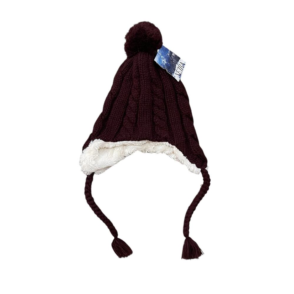 Xetra Burgundy/Maroon and White Pom Pom Beanie Cap NWT